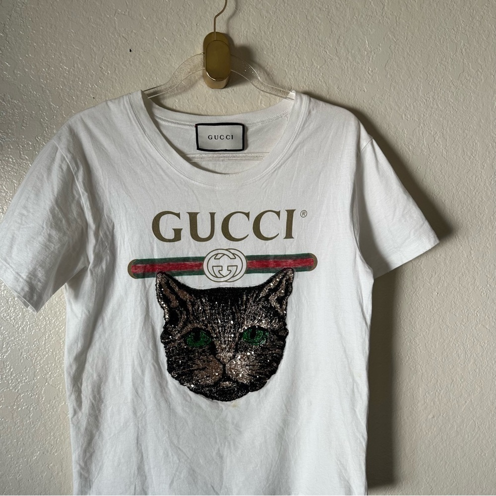 Authentic Gucci LOGO T-SHIRT WITH MYSTIC CAT IN WHITE size XS - Picture 6 of 10